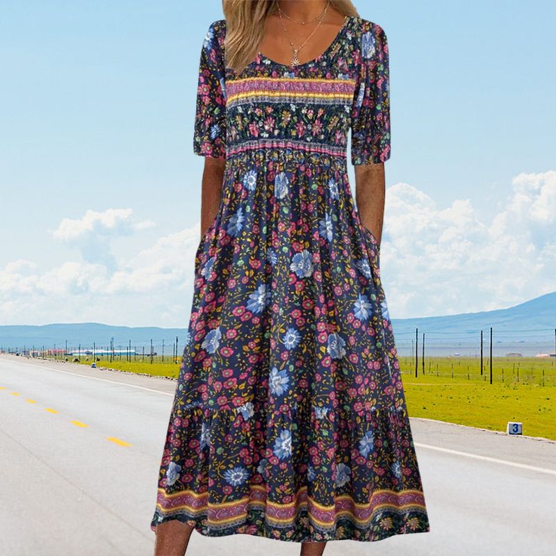đ„Womenâs Elegant Bohemian Print Dress