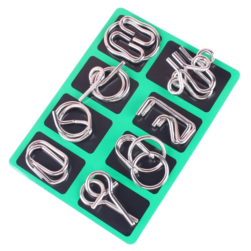 🧠🔠Metal Puzzle Ring Eight-Piece Blue Version Brain Teasers