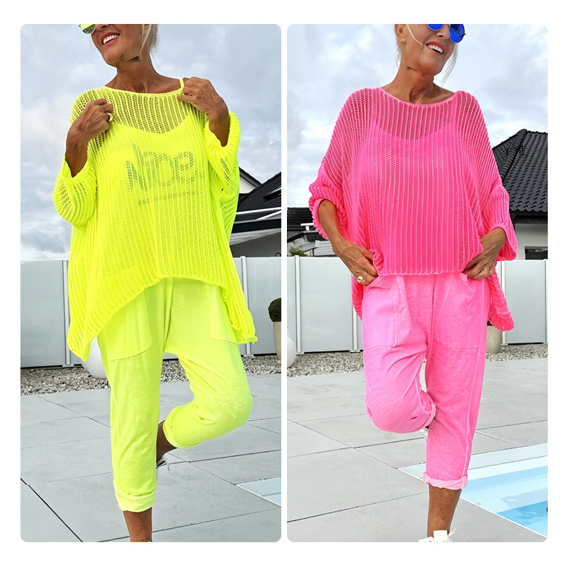 🌸Women's Letter Print Jumpsuit + Hollow Smock Leisure Suit
