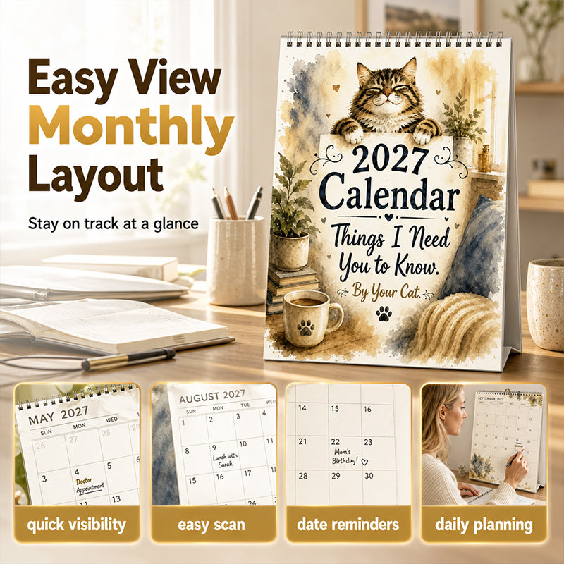 🐱2027 A Cats Life Wall Calendar – Monthly Cute Cat Photos, Large Date Grid, Holiday Markings, Thick Paper, Hang-Anywhere Home & Office Decor ✨