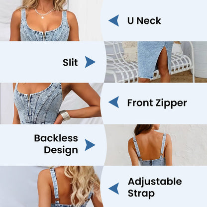 🍹🌤️Women's U-Neck Denim Bodycon Cami Dress