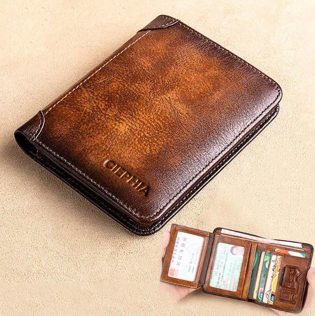 Minimalist RFID Blocking Leather Wallet for Men – Ultra-Thin, Genuine Top-Layer Cowhide, Short Design for Everyday Carry