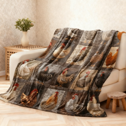 🐔Vintage Flannel Blanket with Chicken Pattern