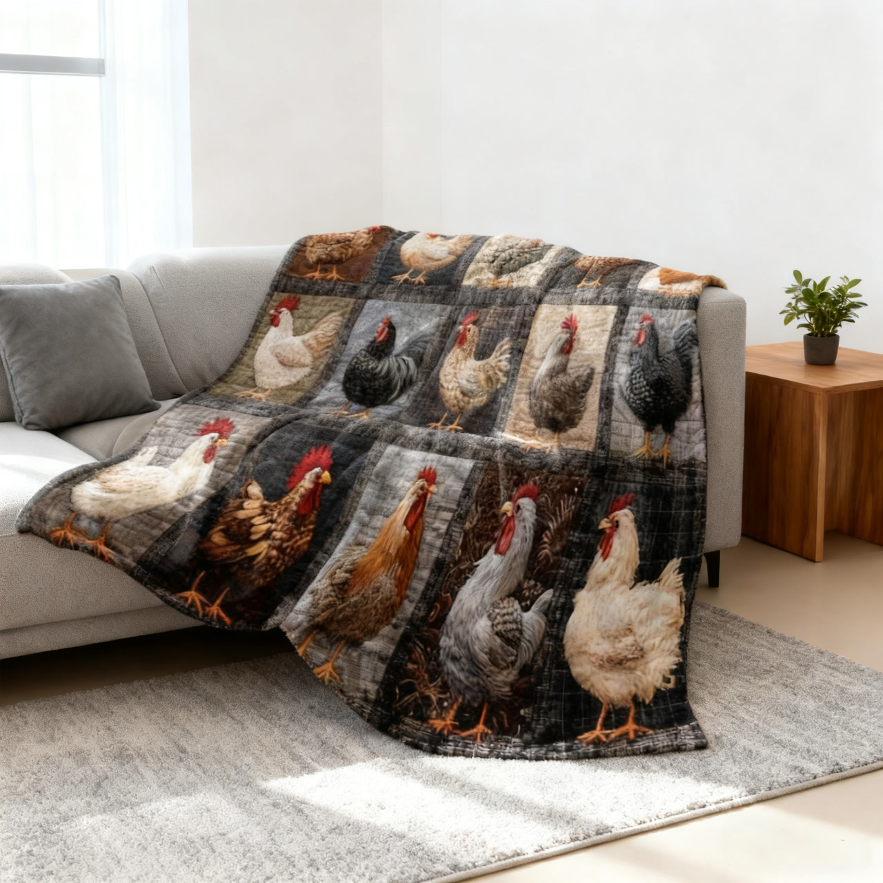 🐔Vintage Flannel Blanket with Chicken Pattern