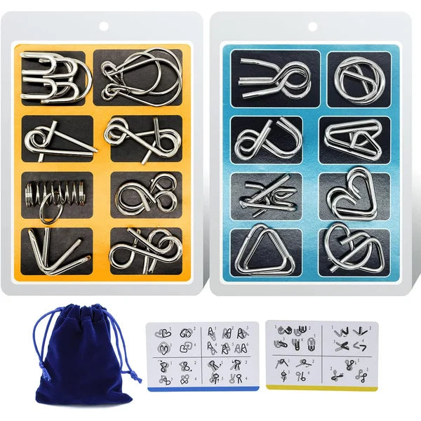 🧠🔠Metal Puzzle Ring Eight-Piece Blue Version Brain Teasers