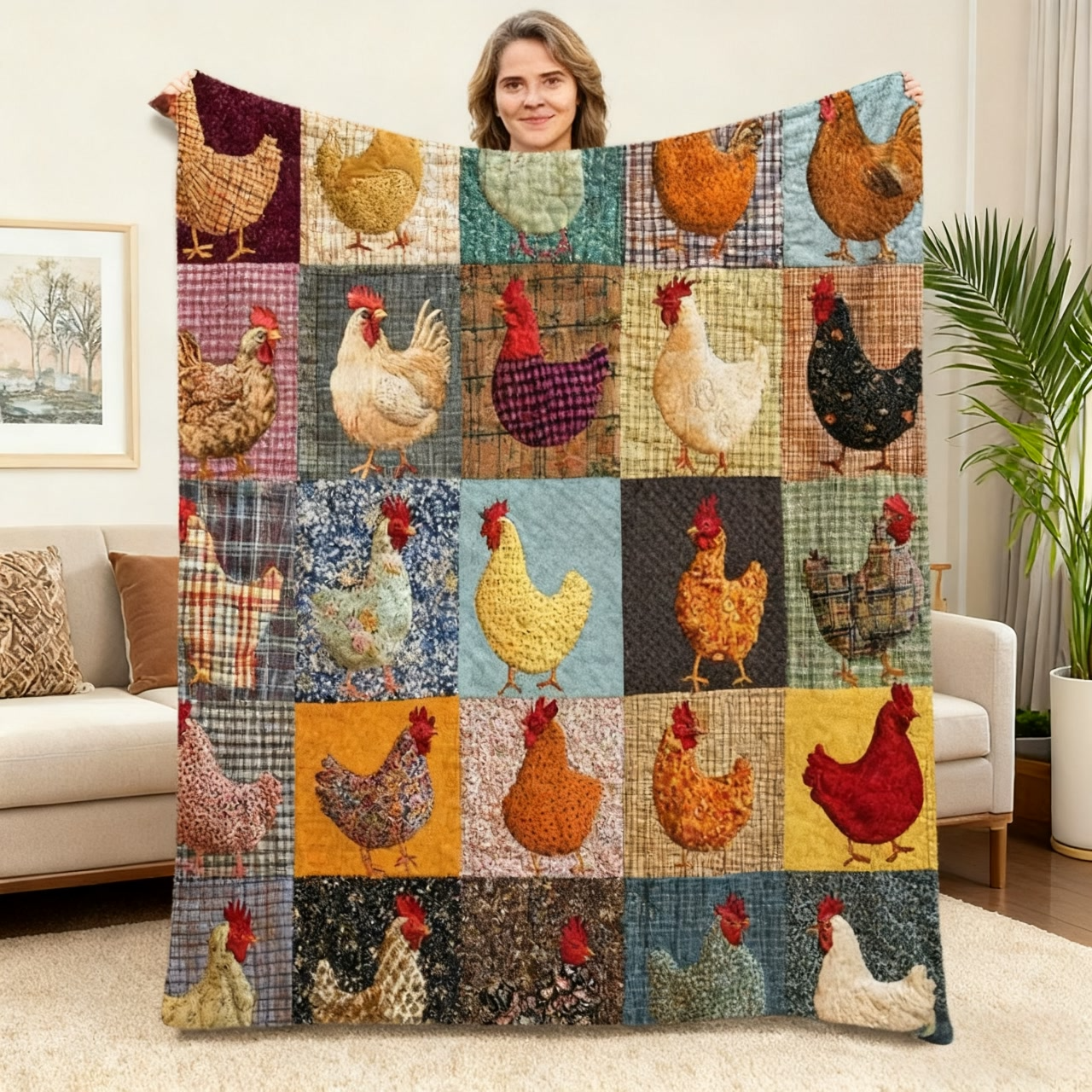 🐔Vintage Flannel Blanket with Chicken Pattern
