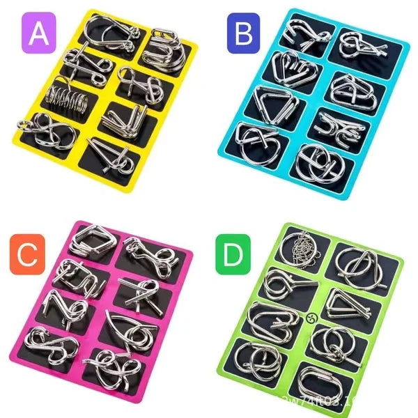 🧠🔠Metal Puzzle Ring Eight-Piece Blue Version Brain Teasers