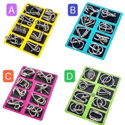 🧠🔠Metal Puzzle Ring Eight-Piece Blue Version Brain Teasers