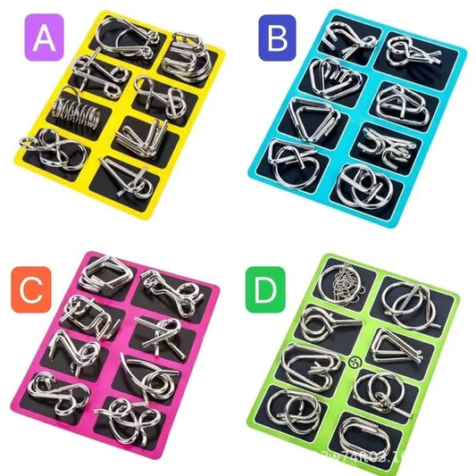 🧠🔠Metal Puzzle Ring Eight-Piece Blue Version Brain Teasers