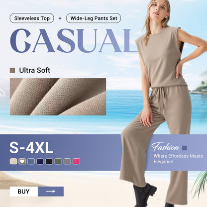💜  Women's Casual Sleeveless Top & Wide-Leg Pants Set