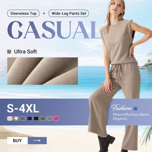 💜  Women's Casual Sleeveless Top & Wide-Leg Pants Set