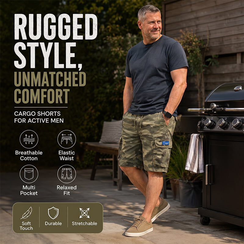 🩳 Men's Casual Relaxed Fit Cargo Shorts – Multi-Pockets, Breathable, Rugged 🌲