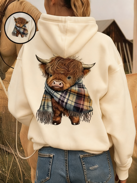 🎄🎅Cute Highland Cow Cozy Fleece-Lined Hooded Sweatshirt