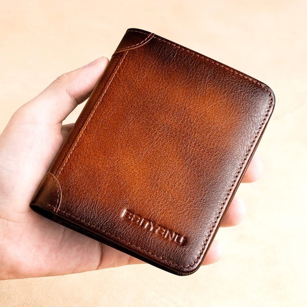 Minimalist RFID Blocking Leather Wallet for Men – Ultra-Thin, Genuine Top-Layer Cowhide, Short Design for Everyday Carry