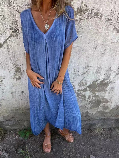 🔥Women's Loose V-neck Cotton Linen Dress