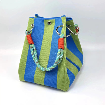 🌴 Boho Striped Knit Bucket Handbag for Women – Handmade Summer Beach Shoulder Bag