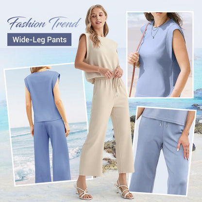 💜  Women's Casual Sleeveless Top & Wide-Leg Pants Set