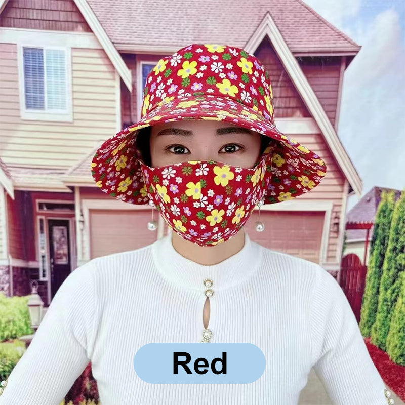 💥Floral Large Brimmed Sun Hat with Mask