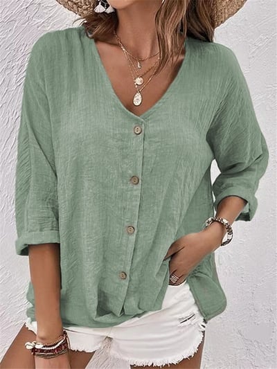 🍁Women Linen V-neck Loose Top