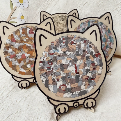 🎁135-Piece Morandi-Colored Cat Shaped Wooden Jigsaw Puzzle