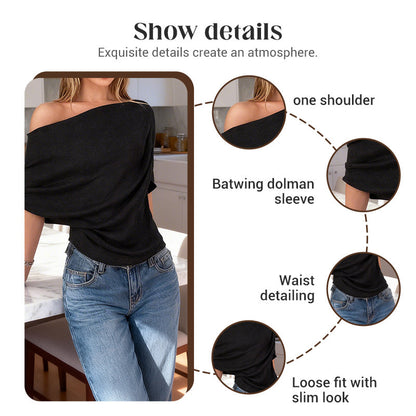 Women's Asymmetrical Off-Shoulder Batwing Sleeve Top👚
