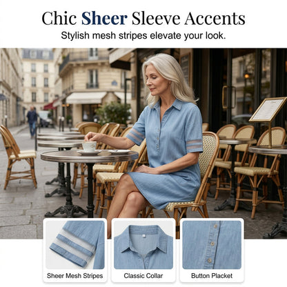 Blue Plain Collared Denim MIni Dress