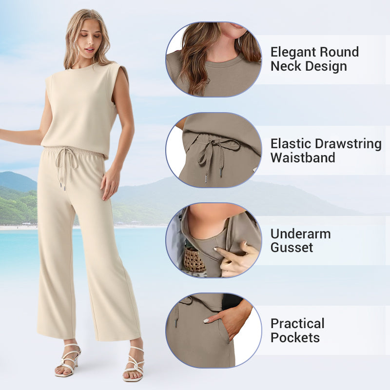 💜  Women's Casual Sleeveless Top & Wide-Leg Pants Set