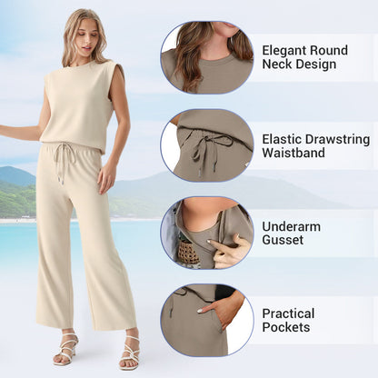💜  Women's Casual Sleeveless Top & Wide-Leg Pants Set