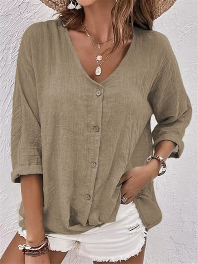 🍁Women Linen V-neck Loose Top