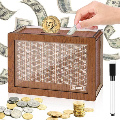 🔥Retro Style Wooden Money Box with Counter Piggy Bank Handmade Saving Money Goal Piggy Bank