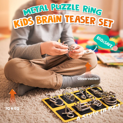 🧠🔠Metal Puzzle Ring Eight-Piece Blue Version Brain Teasers