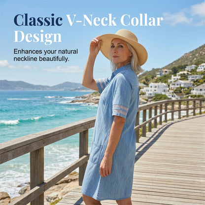 Blue Plain Collared Denim MIni Dress