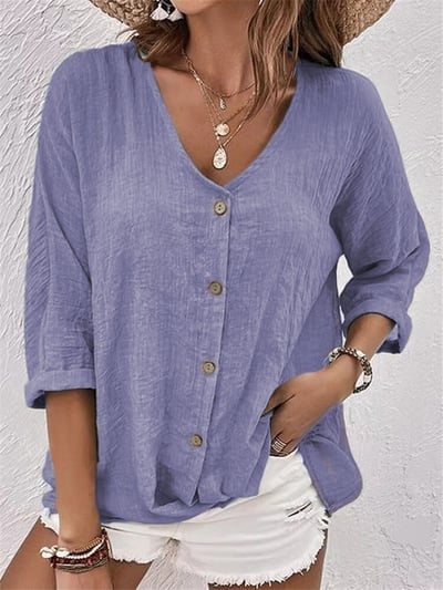 🍁Women Linen V-neck Loose Top