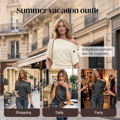 Women's Asymmetrical Off-Shoulder Batwing Sleeve Top👚