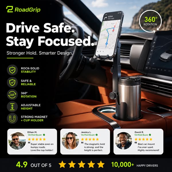 🥳🧲Car Cup Holder Phone Mount – 360° Adjustable, Strong N52 Magnet, One-Hand Operation, Fits All Phones, Stable Magnetic & Clamp Models for Safe Driving