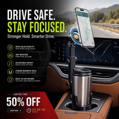 🥳🧲Car Cup Holder Phone Mount – 360° Adjustable, Strong N52 Magnet, One-Hand Operation, Fits All Phones, Stable Magnetic & Clamp Models for Safe Driving