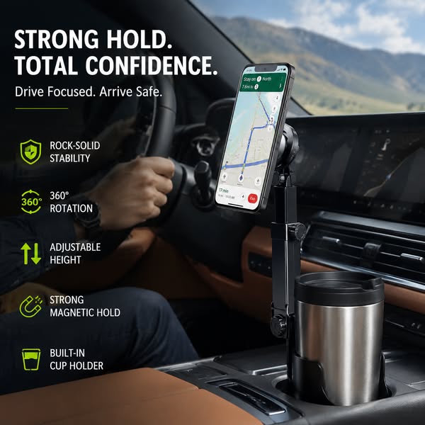 🥳🧲Car Cup Holder Phone Mount – 360° Adjustable, Strong N52 Magnet, One-Hand Operation, Fits All Phones, Stable Magnetic & Clamp Models for Safe Driving