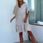 Women's Floral Trim Short Sleeve Solid Color Short Dresses