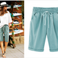 Plus Size Solid Color Elastic Waist Loose Cropped Shorts