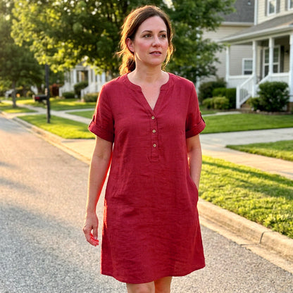 👗Women's V-Neck Tunic Dress – Relaxed Fit, Pockets & Breathable