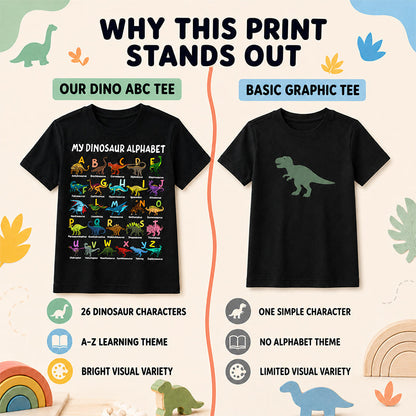🦖👕Kids Dinosaur Alphabet Graphic T-Shirt