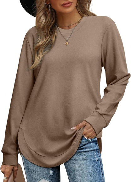 🍂Women's Sweatshirt Crewneck Long Sleeve Shirts High Low Tops Curved Hem