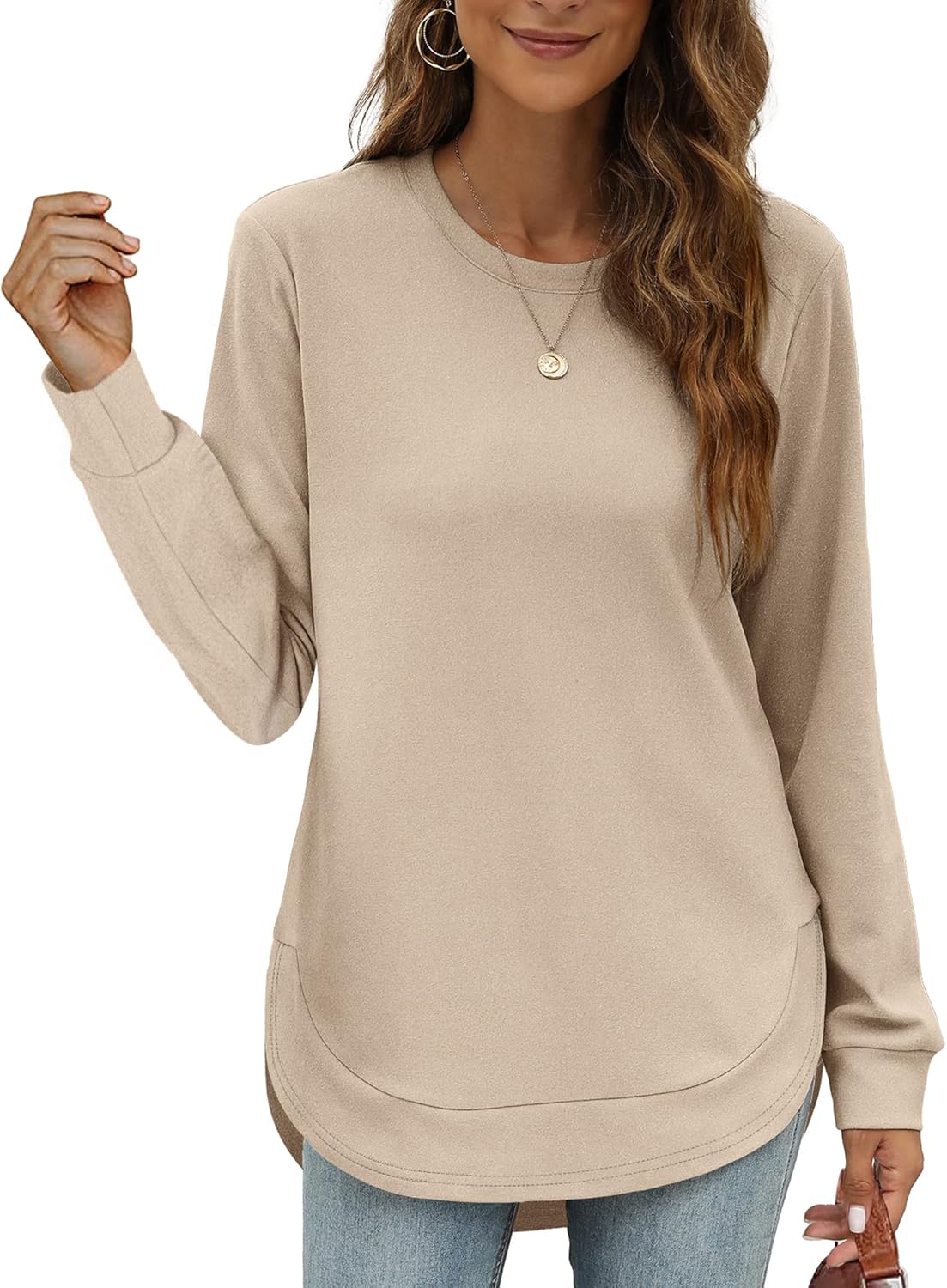 🍂Women's Sweatshirt Crewneck Long Sleeve Shirts High Low Tops Curved Hem
