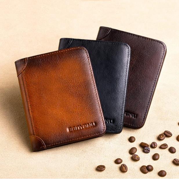 Minimalist RFID Blocking Leather Wallet for Men – Ultra-Thin, Genuine Top-Layer Cowhide, Short Design for Everyday Carry