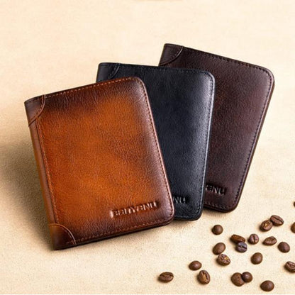 Minimalist RFID Blocking Leather Wallet for Men – Ultra-Thin, Genuine Top-Layer Cowhide, Short Design for Everyday Carry