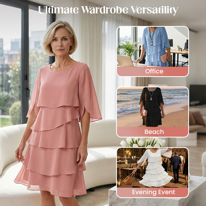 Women's Elegant Layered Ruffle Sleeve Dress