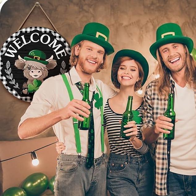 🐇 Easter Sale💥Highland Cow Sign Interchangeable Welcome Sign with Magnet Detachable Hats Cute Cattle Hanging