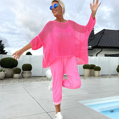 🌸Women's Letter Print Jumpsuit + Hollow Smock Leisure Suit