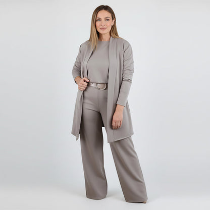 Elegant 3-piece Set Including Long Cardigan, Top And Pants💞
