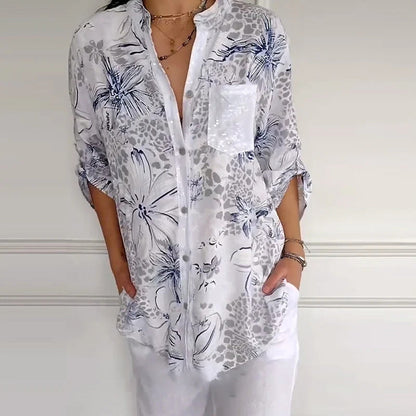 🔥Women’s Stand Floral Collar Printed Shirt